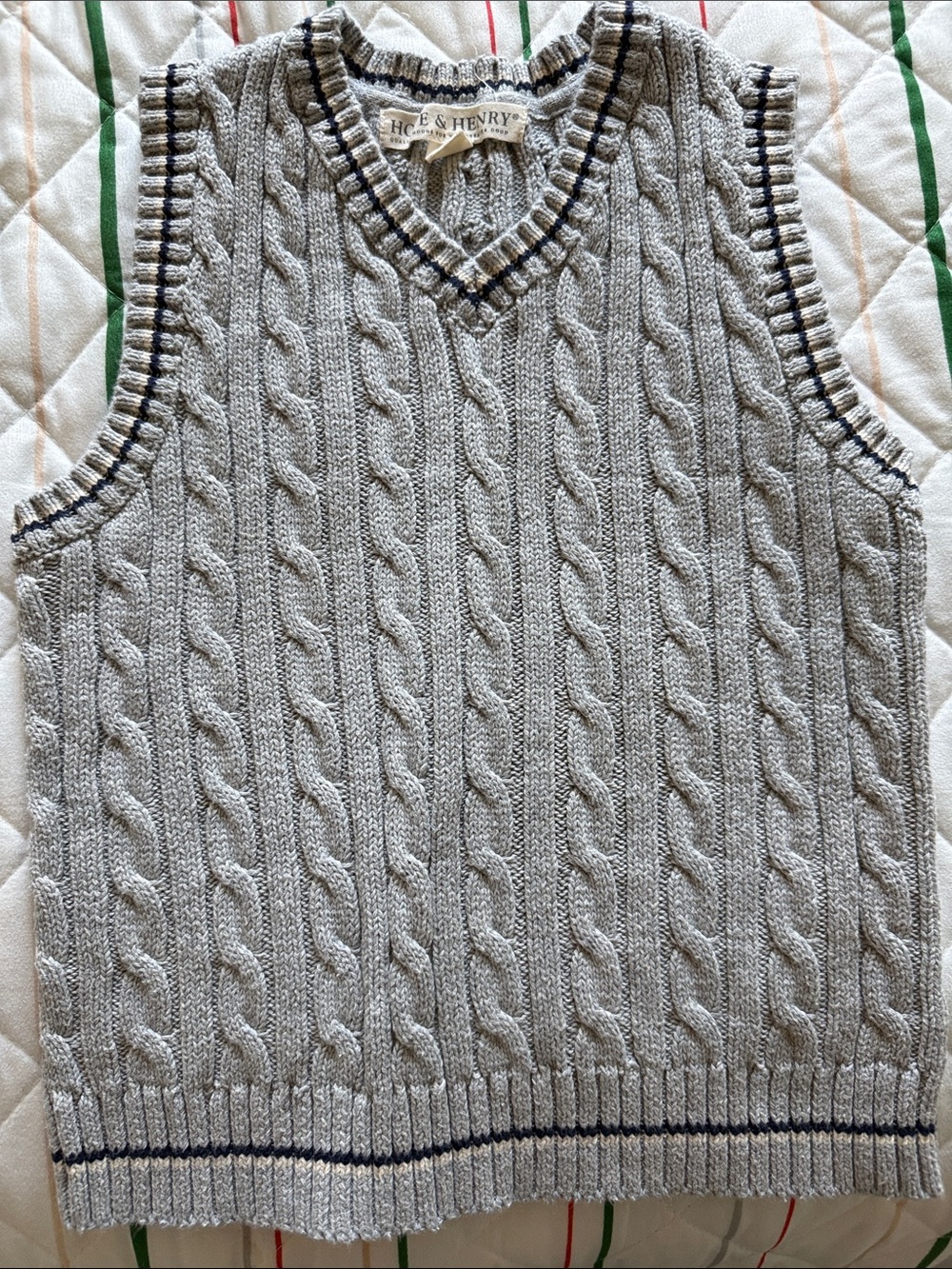 H+C & Henry Grey Cable Knit V-Neck Sweater Vest